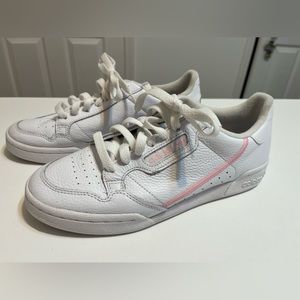 Pink and white retro Adidas sneakers